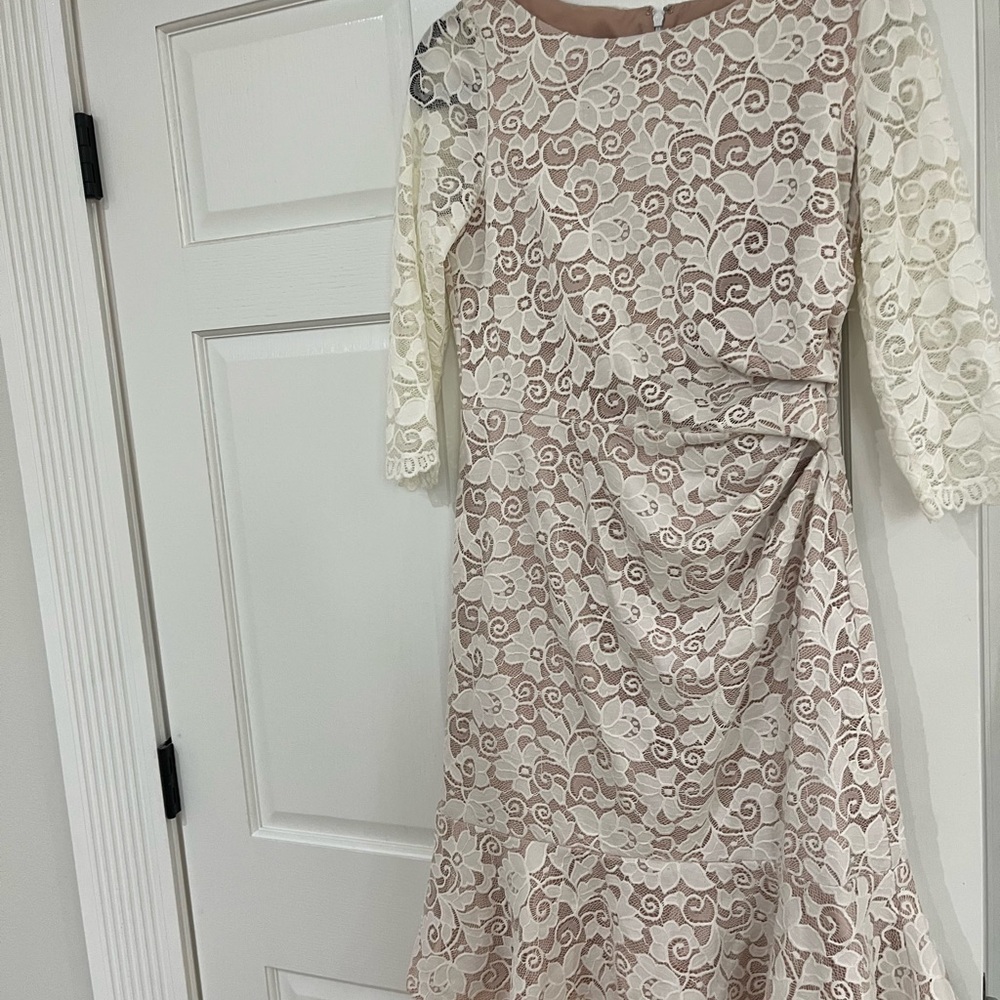 Eliza J Cream and Tan Lace Dress